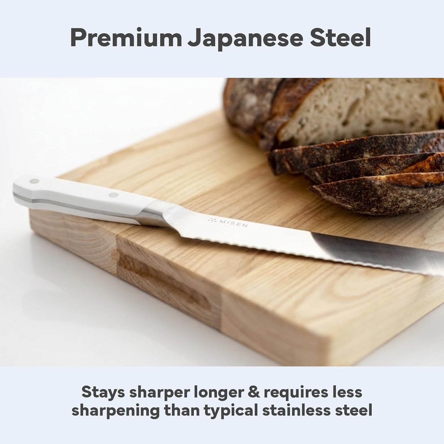 Misen Serrated Bread Knife - High-Carbon Japanese AUS8 Steel - Perfect for Soft Foods, Bread, Pastries, and Fruits - Verstatile Slicer, Razor-Sharp Edge, Durable Blade, Ergonomic Handle - 5", Blue