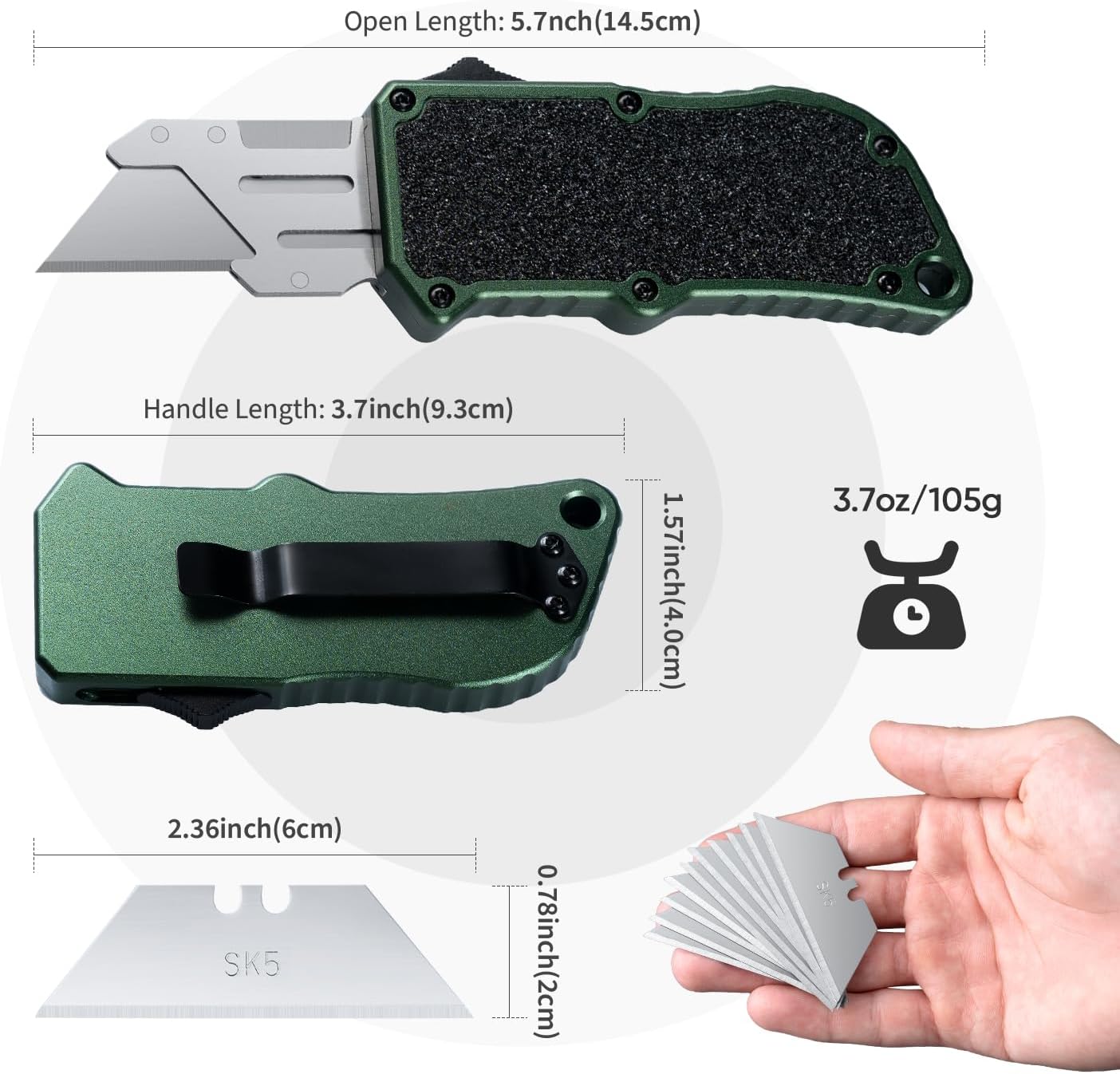 XXV Aluminum Alloy Utility Knife, Box Cutter,Cute Heavy Duty Pocket Knife, Safety Replaceable Blade EDC Razor Knives with 10Pcs Replaced Blades,Black