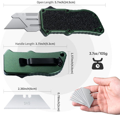XXV Aluminum Alloy Utility Knife, Box Cutter,Cute Heavy Duty Pocket Knife, Safety Replaceable Blade EDC Razor Knives with 10Pcs Replaced Blades,Black