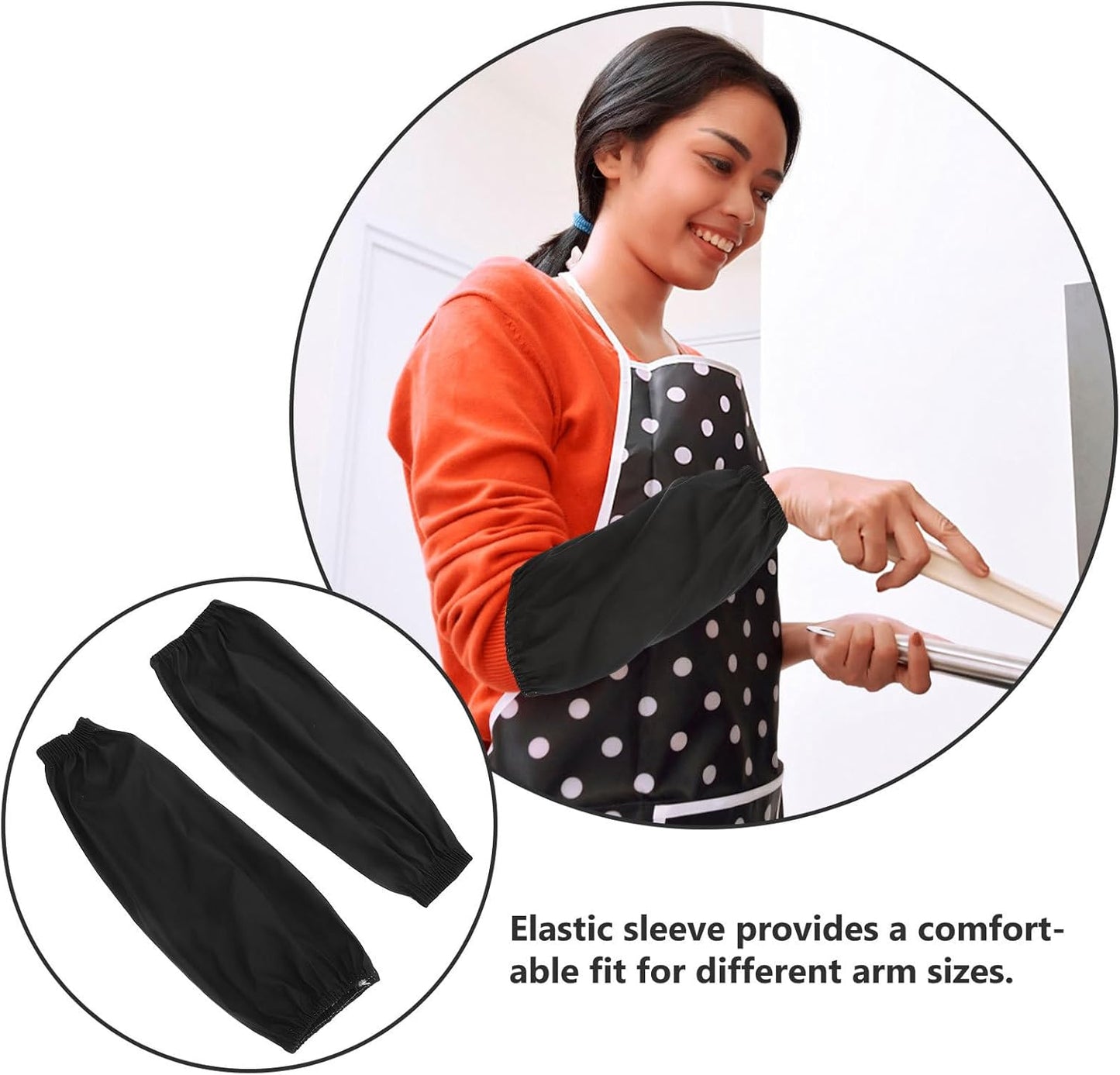 Kichvoe Oilproof Waterproof Pu Leather Extended Sleeve Protectors for Kitchen Work, Elastic Anti-stain Cut Resistant Arm Sleeves for Women, 1 Pair