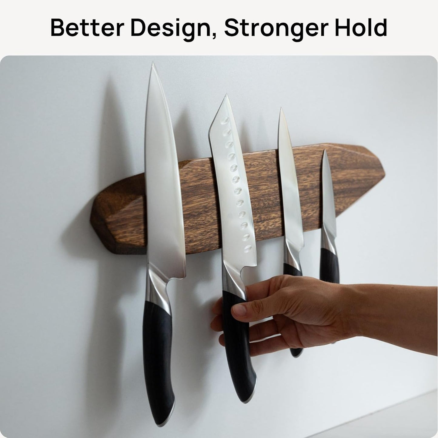 Ibyx Acacia Magnetic Knife Strip - Wooden Wall-Mount Magnetic Knife Holder & Organizer with 3M No-Drill & Screw Mount Options, Water-Resistant Universal Knife Holder | 12 Inches, Capacity 6.6 lb
