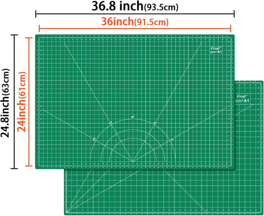 Ecraft Self Healing Cutting Mat 18x12 Inch A3, 5-Ply Double Sided Rotary Cutting Board with Grid, Grey/Black for Sewing, Quilting, Fabric & Craft Projects
