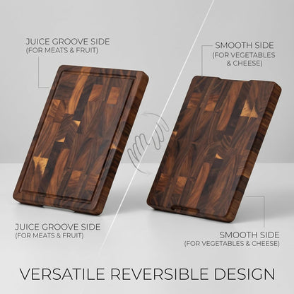 Walnut Cutting Board for Kitchen, 14x10x1" End Grain Cutting Board with Juice Groove, Reversible Solid Wood Butcher Block Cutting Board, Charcuterie Board, Tablas Para Picar Cocina