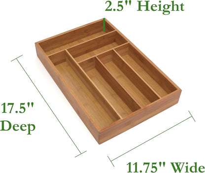 Lipper International 8876 Bamboo Wood Flatware Organizer, 5 Compartments, 10 1/2" x 14" x 2"