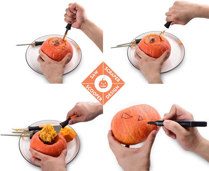 7Felicity Professional Halloween Pumpkin Carving Kit, Anti-Slip Rubber Handle, 9 Piece Stainless Steel Pumpkin Carving Tools Knife Set for Halloween DIY Decoration, with Storage Bag and Stencils