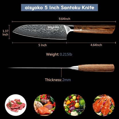 5-Inch Paring Knife - Japanese VG-10 Super Steel 67-Layer Damascus Blade - Fruit Utility Knife for Carving & Peeling - Luxury Gift Box with Color Wooden Handle - Includes Scabbard