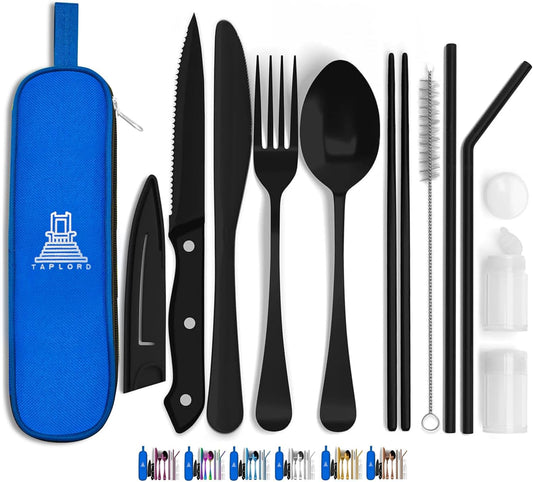 Taplord Portable Travel Silverware Set With Case - Includes 10 Pcs of Utensils, Stainless Steel Flatware For Camping, Easy to Travel, Lightweight (Purple)