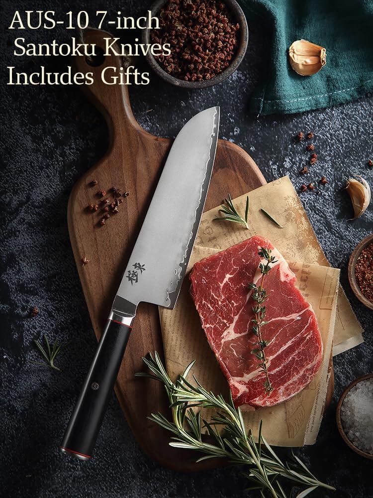 Japan Aichi AUS10 Triple Layer Composite Steel 8-inch Chef's Knife,Gyuto，Meat Cleavers，G10 Handle, Forged Kitchen Knife，Black Walnut Knife Sheath Set