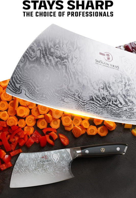 Dalstrong Meat Cleaver Knife - 7" - Shogun Series ELITE - Razor Sharp - Japanese Super Steel - Damascus Knife - Hammered Finish - Heavy Duty Gift Cooking Knife - w/Sheath