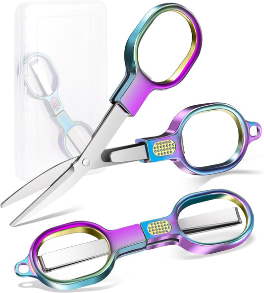 Zicolu Folding Travel Scissors Safety, Small TSA-Compliant and Portable with Case, Pocket Foldable Stainless Steel Retractable Cutters, Mini Craft Scissors for Home, Outdoor and Office Use