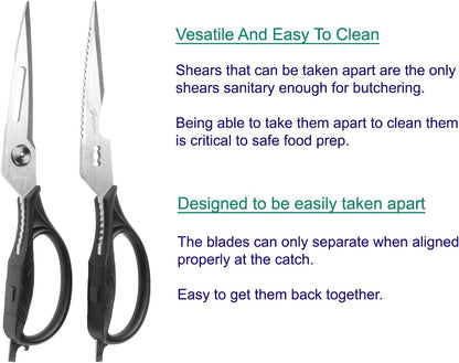 Kitchen Shears Come-Apart - Heavy Duty Culinary Scissors for Cutting Poultry, Fish, Meat, Food - Large Size (9.25”) - Ultra Sharp Blade - Black Handle