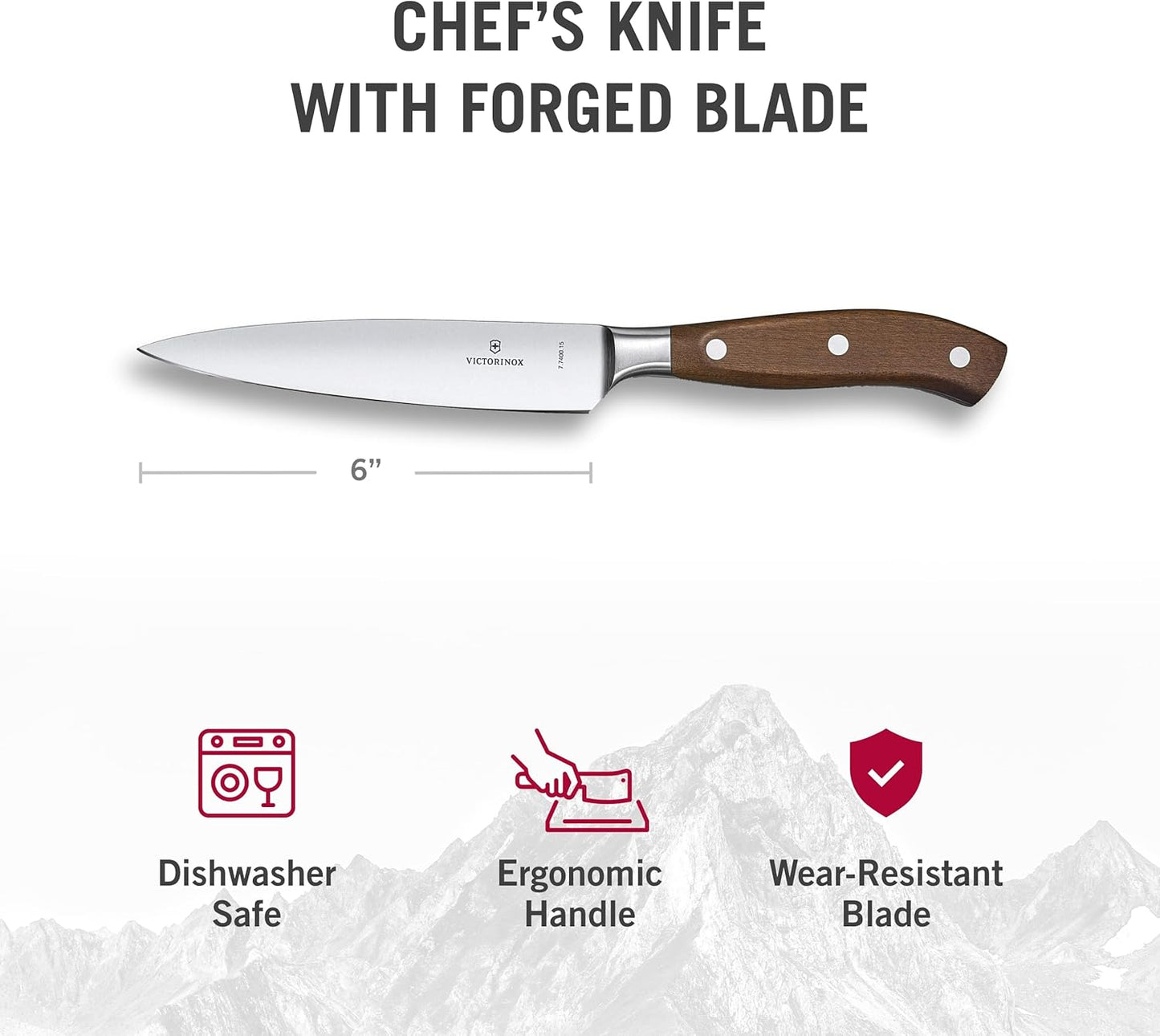 Victorinox Grand Maitre Forged Chef's Knife - Sharp Kitchen Knife for Cutting Herbs, Vegetables & Meat - Premium Kitchen Accessory - Wood Handle, 6"