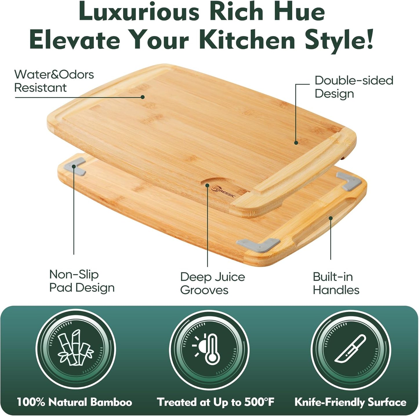 Wood Cutting Board Carbonized Bamboo Set With Smooth Surface Set 4 Packs with Non Slip Feet Holder and Over Sink Solid Thick Durable Wood Charcuterie Cheese Serving Tray Kitchen Gadgets (Carbonized)