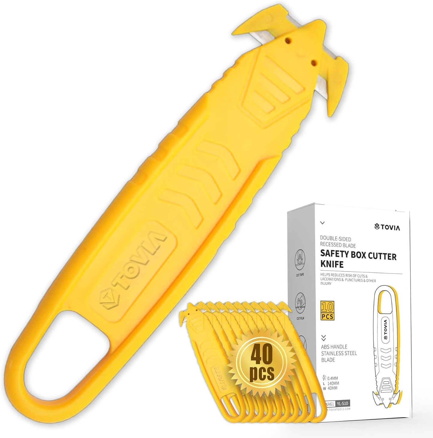 200 Pcs Safety Knife Box Cutter T TOVIA Utility Cutter and Package Opener with Recessed Concealed Stainless Steel Blade for Household, Warehouse, Workshop