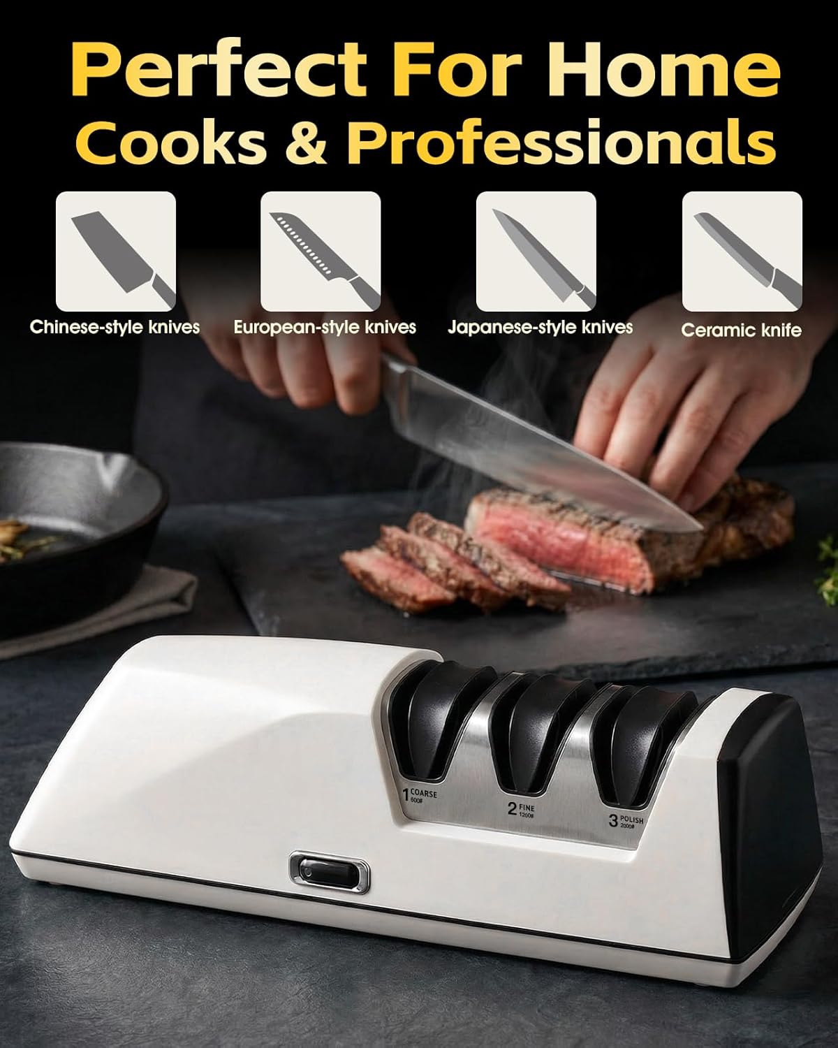 USELUCK Electric Knife Sharpener, Professional 3-Stage High-Grit Diamond Sharpening System for Precision Grinding, Sharpening,Polishing, Designed for Straight & Ceramic Kitchen Knives