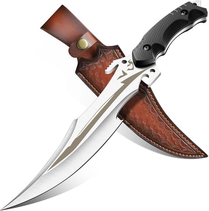 Purple Dragon Camping Fixed Blade Knife with Sheath,6 Inch Outdoor Knife Full Tang 440C Steel Bushcraft Knives with Redwood Handle-Outdoor Gear Christmas Gift for Men and Women Black
