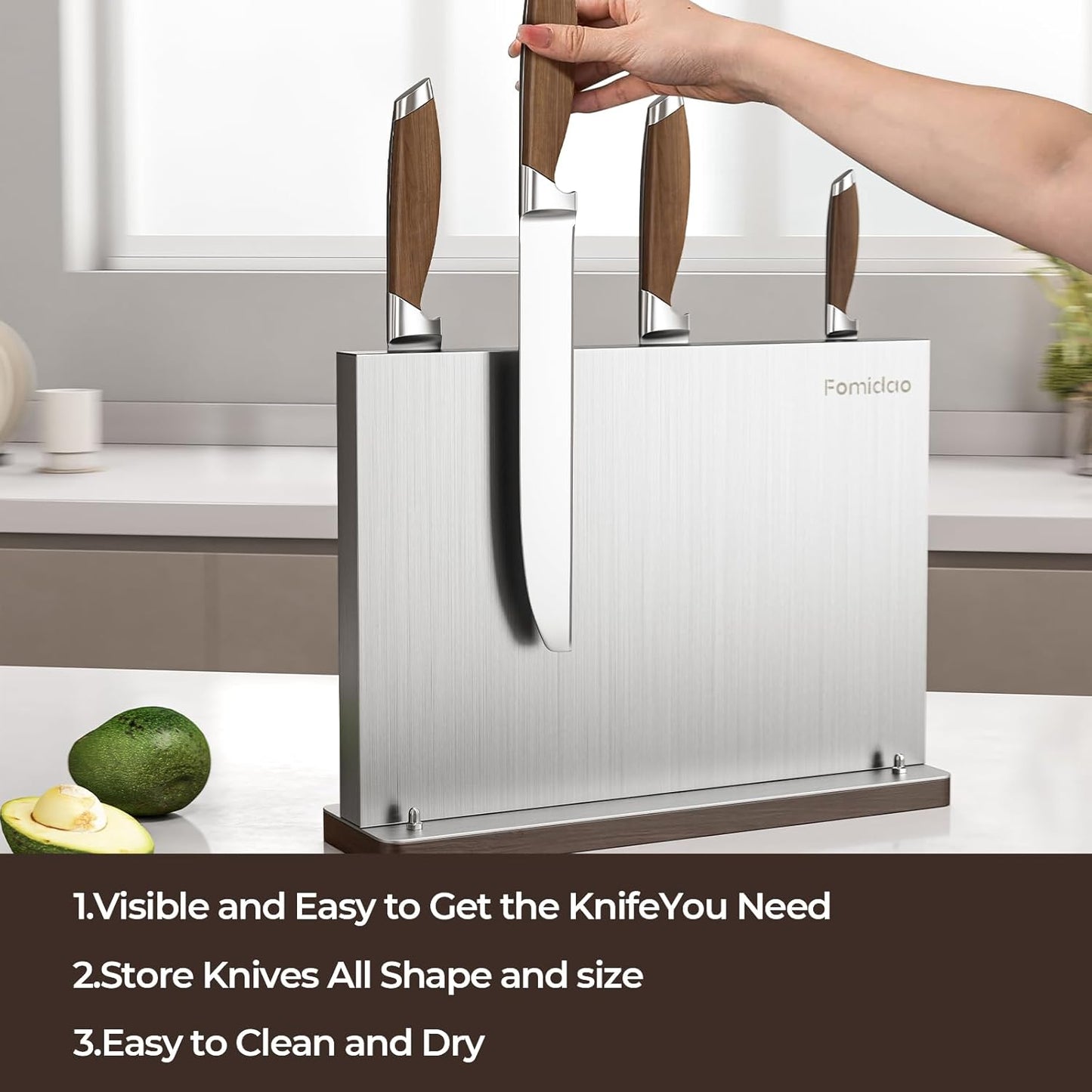 Magnetic Knife Block Stand Without Knives Double Sided Magnetic Knife Holder Rack for Kitchen Counter Stainless Steel Knife Magnetic Strip Display Stand Storage Organizer with Wood Base
