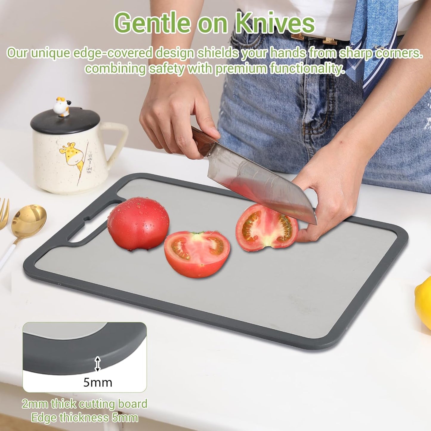 Titanium Cutting Board set of 3,Metal Cutting Boards for Kitchen,Stainless Steel Cutting Board, Chopping Boards for Kitchen and Camping,Silicone Edge for Non-Slip & Non-Cut 3Pcs(L+M+S)