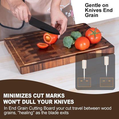 Walnut Wood Cutting Board 17x13x1.2'', Butcher Block Wooden Cutting Boards for Kitchen, Premium Walnut Cutting Board with Juice Groove, End Grain Cutting Board with Built-in Handle