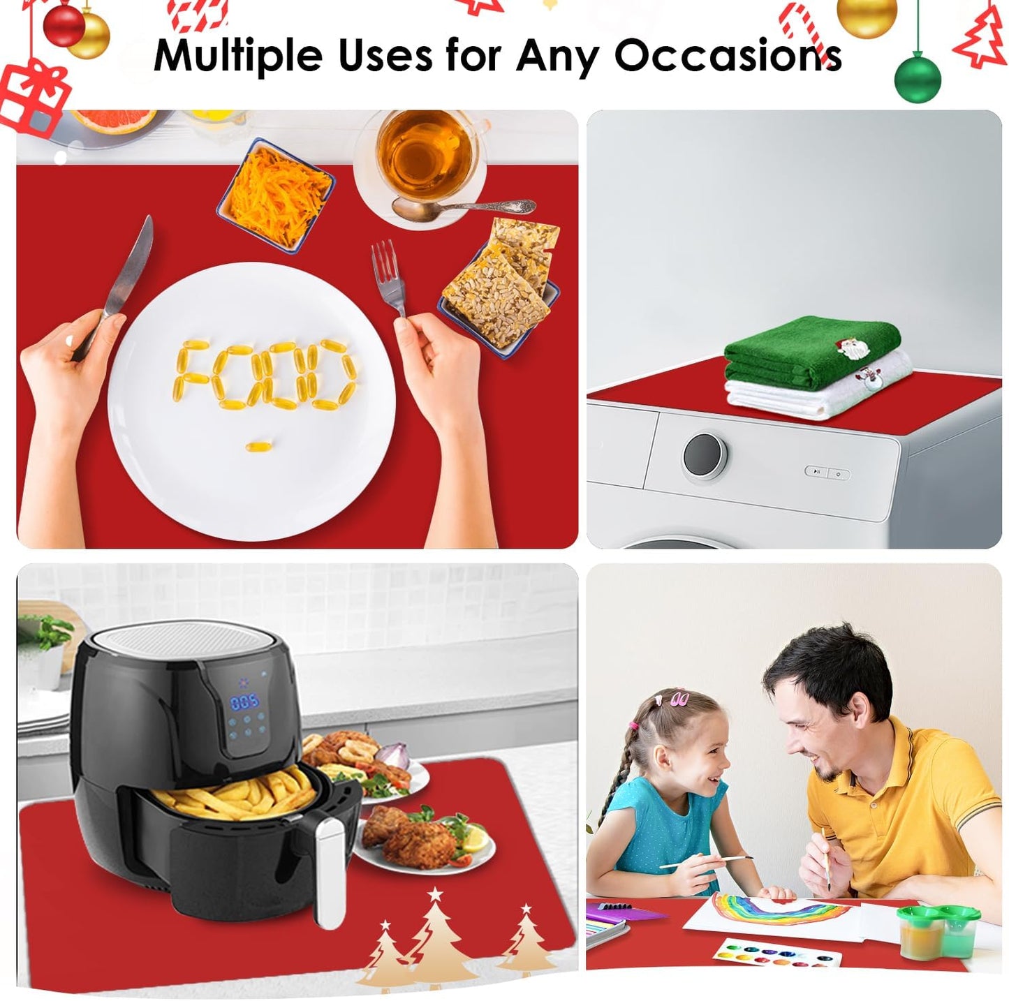 Extra Large Dark Green Countertop Mat - Silicone Table Kitchen Desk Mat - Non-Slip & Heat Resistant - Dinner Placemat Pastry Dough Rolling Mat - Colors B