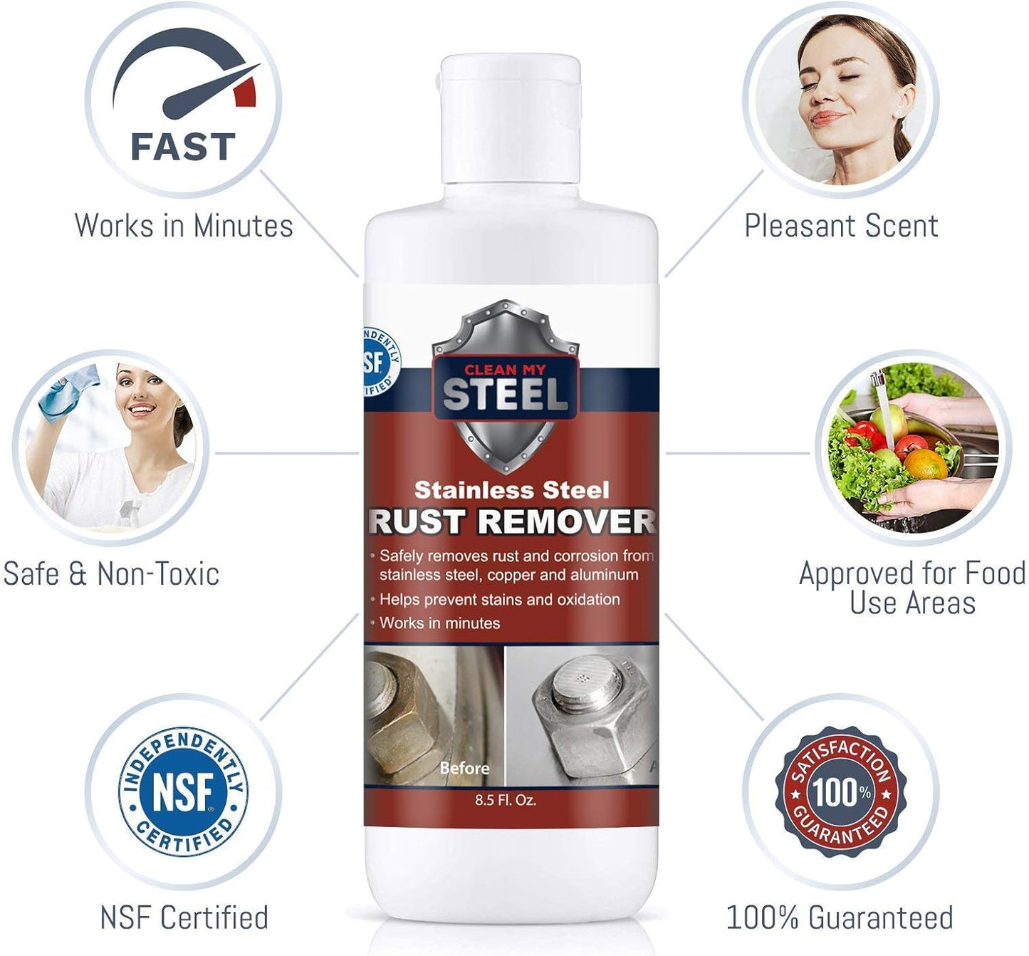 CLEAN MY STEEL Stainless Steel Rust Stain Remover Eraser Cleaner for Fridge, Outdoor BBQ Grill, from Metal Sink and Appliances, NSF Certified, Food Area Safe, 4 oz