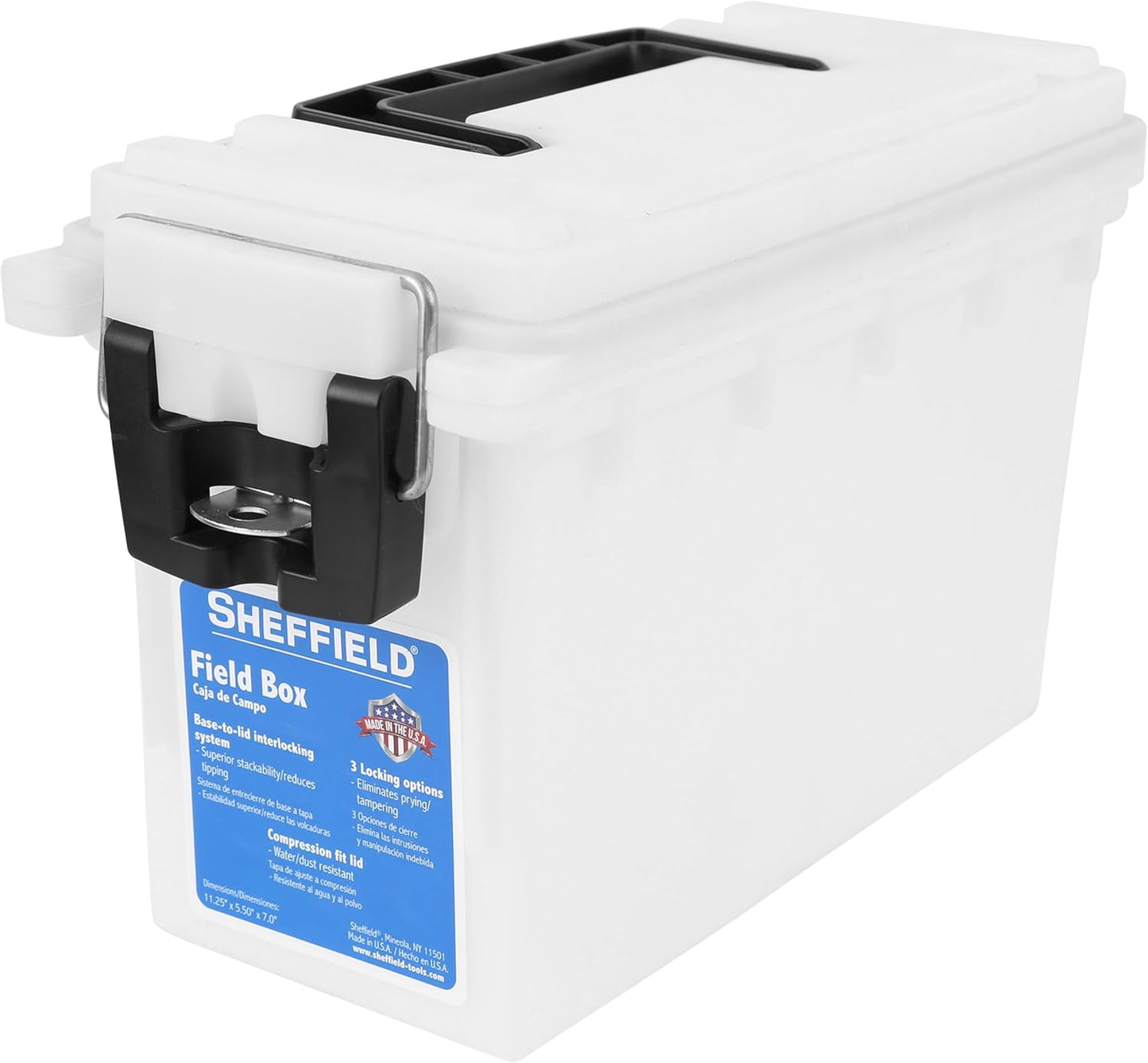 Sheffield 12629 Ammo Storage Box, Mothers Day Gifts for Mom,.30 Cal Field Boxes, Lockable Storage Box with Handle, Secures Hunting Gear, Supplies, and Bullets, Made in USA