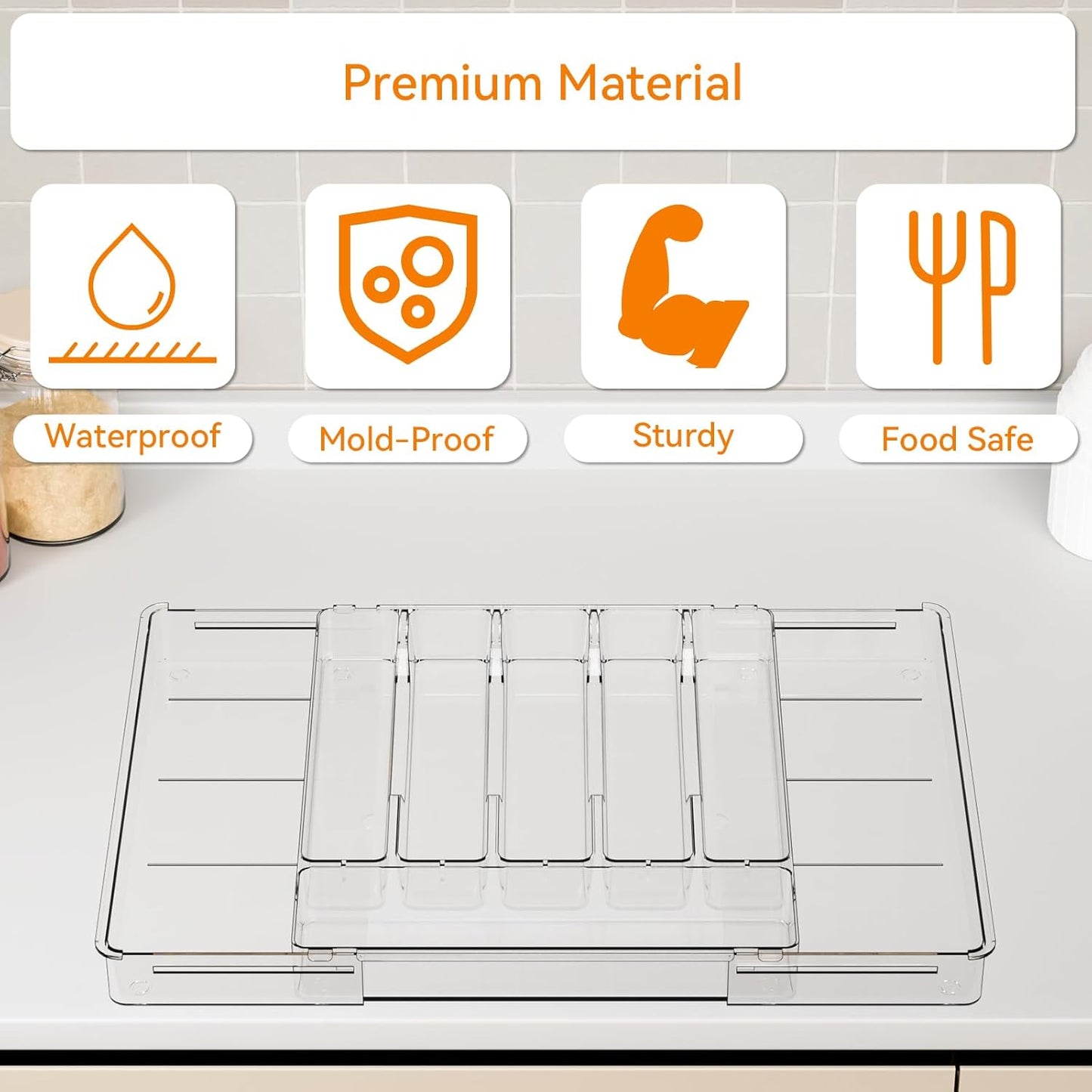 Yieach Large Clear Expandable Silverware Drawer Organizer for Kitchen,BPA FREE Adjustable Utensil Drawer Organizer and Silverware Tray,Plastic Flatware Organizers,Cutlery,Knife,Fork and Spoon Holder