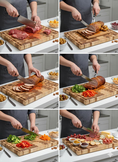 Richelieu Extra Large 19 5/8 in x 15 3/4 in x 1 1/2 in Canadian Maple Rectangular End Grain Chopping Butcher Block, Ideal for cutting Cooked Meat