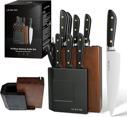13 Piece Knife Set，Kitchen Knife Block Set，White stainless steel knife set with sharpener for Chopping, Slicing, Dicing & Cutting，Dishwasher safe