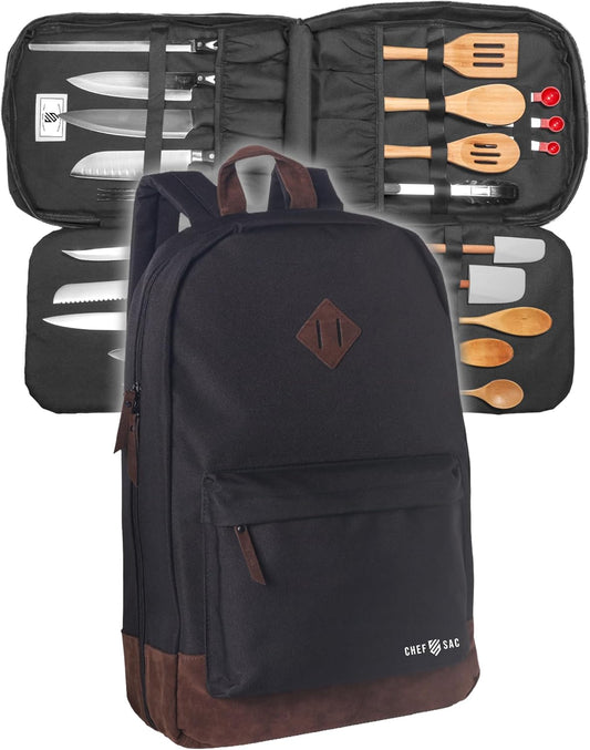 Chef Knife Backpack, Professional Knife Bag for Chefs and Culinary Students, Heritage Design, Reinforced Handles, YKK Zippers, Secure Knife Retention Panels, Durable Water-Resistant Fabric (Black)