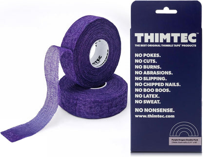 THIMTEC - The Original Thimble Tape for Hand Sewing - Fully Adjustable Nail & Finger Protector - A Smarter Alternative to Classic Knitting Thimbles - Caution Tape, 2-Pack