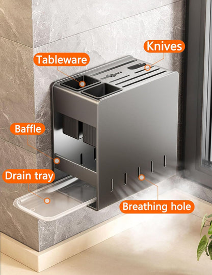 BUniq Stainless Steel Knife Block Without Knives,Universal Kitchen Knife Holder With Utensil Holder,Knives Storage Stand With Detachable Slots For Scissors And Chopsticks(Ordinary style,black)
