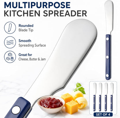 4PCS Stainless Steel Butter Knives Set: 6.3 Inch Cheese Spreader 304 Stainless Steel with Ergonomic Handle for Cheese, Butter & Jam (green)