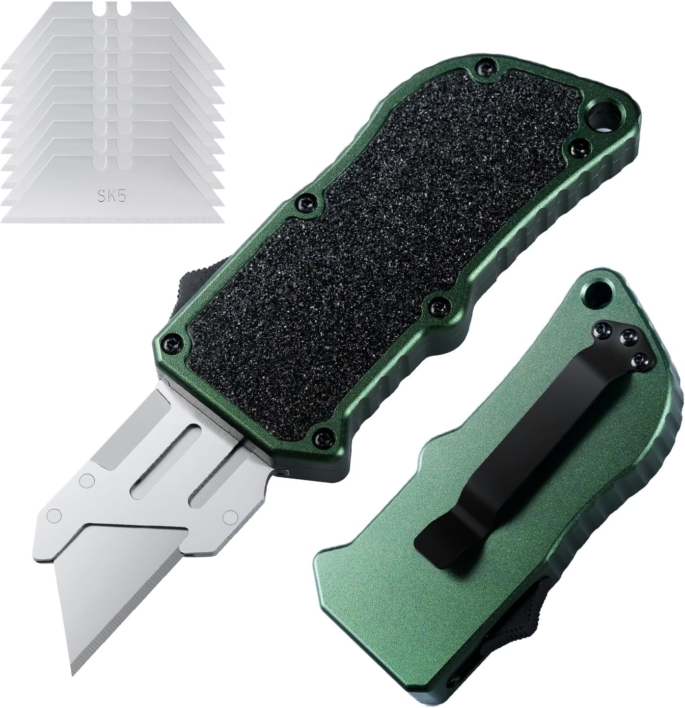 XXV Aluminum Alloy Utility Knife, Box Cutter,Cute Heavy Duty Pocket Knife, Safety Replaceable Blade EDC Razor Knives with 10Pcs Replaced Blades,Black