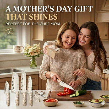 Astercook Knife Set, 13 Pieces Kitchen Knives Set with Ceramic Coating, Stainless Steel Chef Knife Sets with 6 Blade Guards, Dishwasher Safe Knives with Wooden Handle, White Mothers Day Gifts