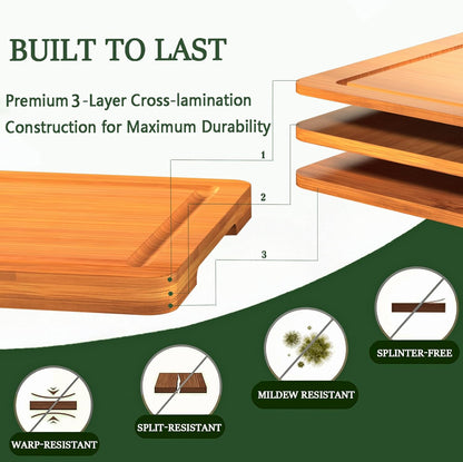 Cutting Boards for Kitchen, Bamboo Cutting Board Set of 3 with Storage Stand, Deep Carbonized Chopping Boards with Deep Juice Grooves and Side Handles for Meat, Vegetables, Fruit and Meal Prep