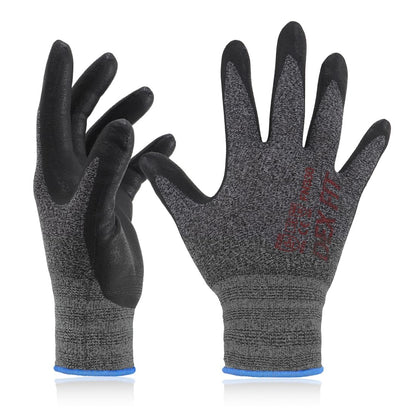 DEX FIT Nitrile Work Gloves FN330, 15-Gauge 3D Snug Stretch Fit, Touchscreen, Power Grip in Wet & Oily Conditions, Mechanic & Warehouse, Men & Women, Black, M, 3 Pairs