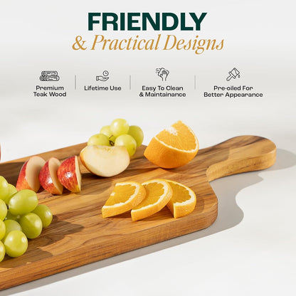 Yes4All Durable Acacia Cutting Boards for Kitchen, [17''Lx13''Wx1.5” Thick] Medium Edge Grain Cutting Board, Pre Oiled Wood Cutting Boards, Thick Chopping Board w/Juice Grooves and Easy Grip Handle
