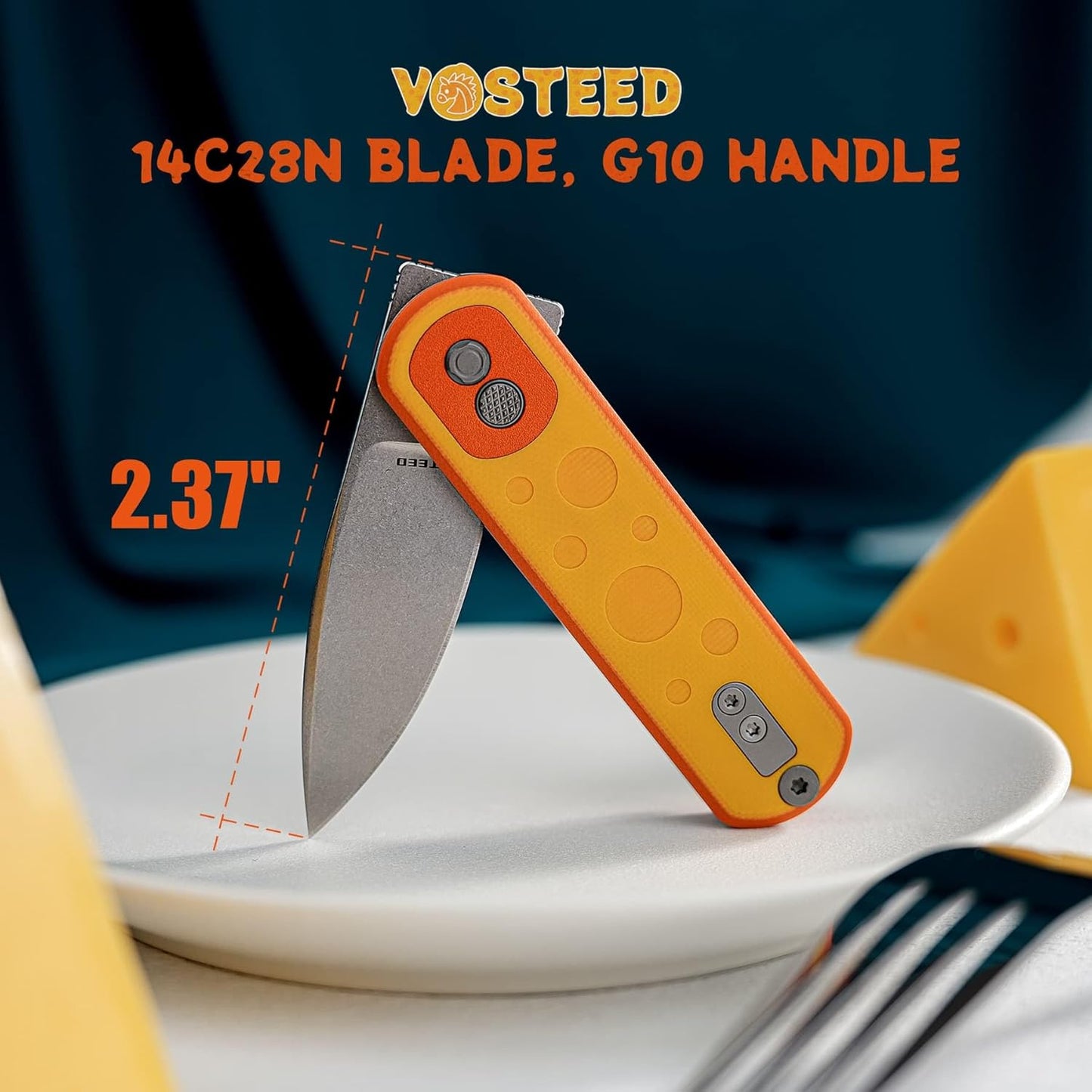 Vosteed CheesePirates® EDC Pocket Knife - Raccoon, 3.25" 14C28N Stonewash Blade - Top Liner Lock, Cheese Orb G10 Handle - A2932