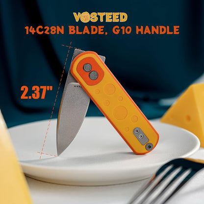 Vosteed CheesePirates® EDC Pocket Knife - Raccoon, 3.25" 14C28N Stonewash Blade - Top Liner Lock, Cheese Orb G10 Handle - A2932