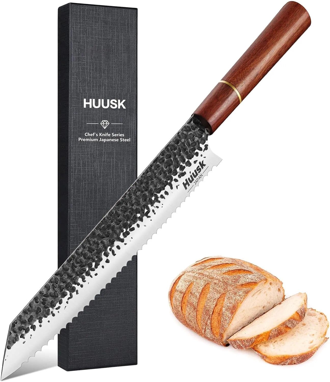 Huusk Japanese Brisket Carving Knife - 11" Slicing Knife for Meat Cutting Made by High Carbon Steel, Hand Forged Ultra Sharp Brisket Slicer with Wood Handle for BBQ Grilling Roast, Christmas Gifts