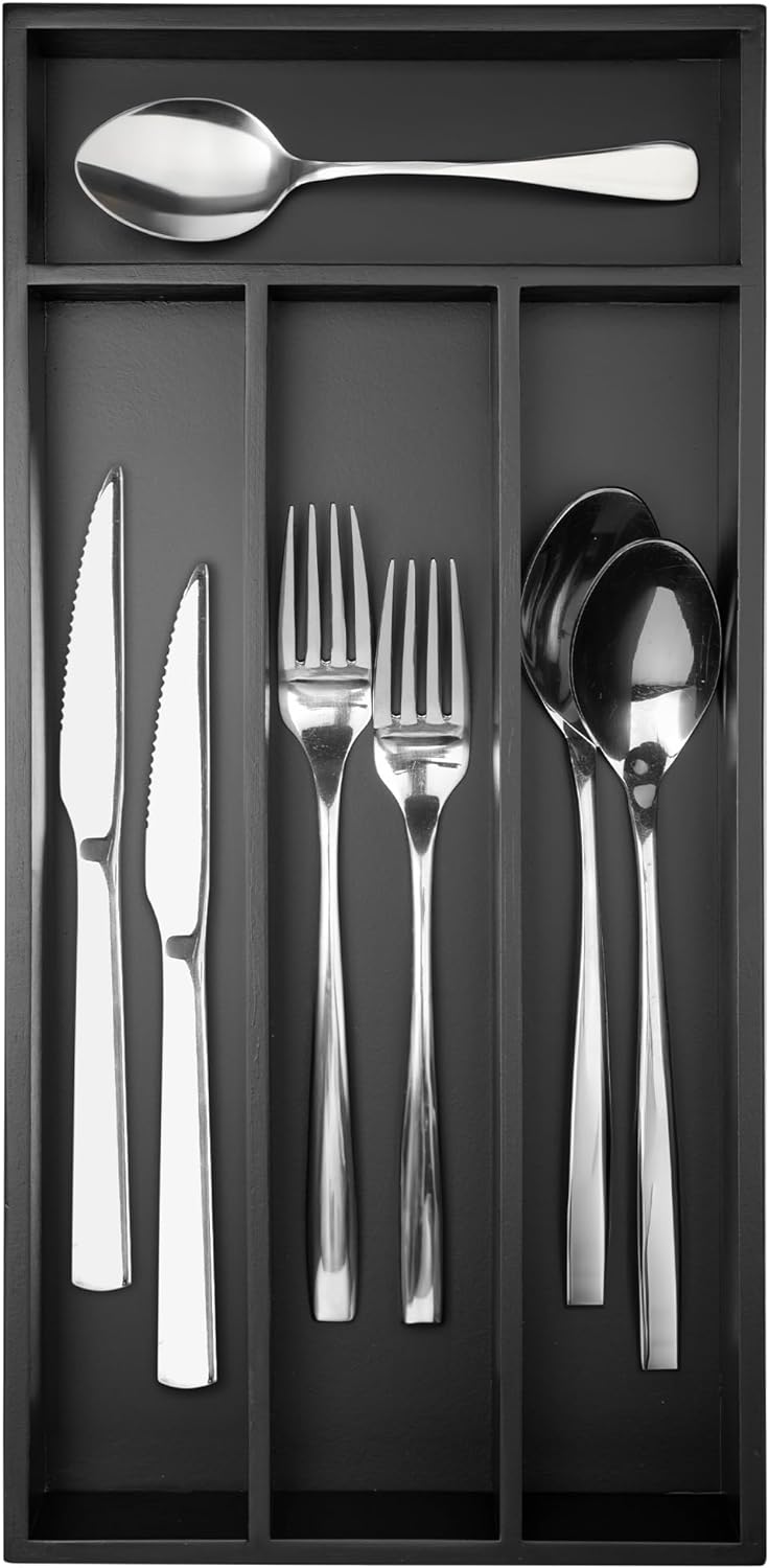 Silverware Organizer Bamboo Kitchen Drawer Organizer Utensil Organizer Silverware Holder Cutlery Organizer in drawer Flatware Organizer Tray (Black 5 Slots)