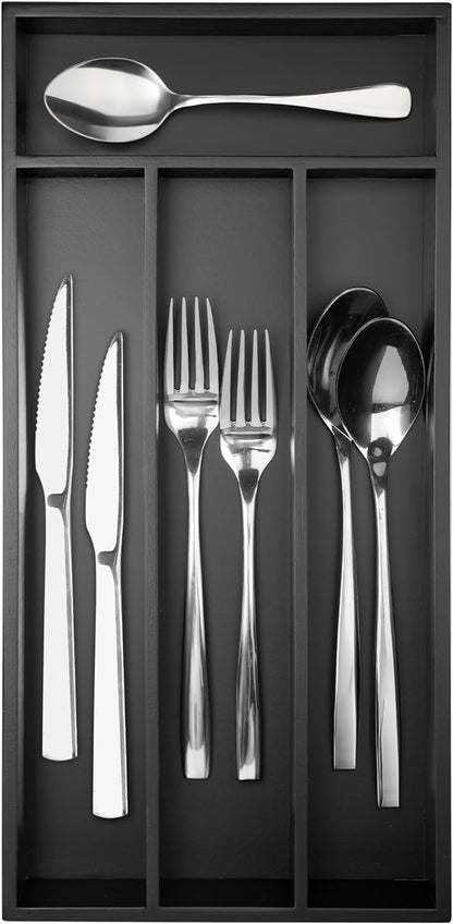 Silverware Organizer Bamboo Kitchen Drawer Organizer Utensil Organizer Silverware Holder Cutlery Organizer in drawer Flatware Organizer Tray (Black 5 Slots)