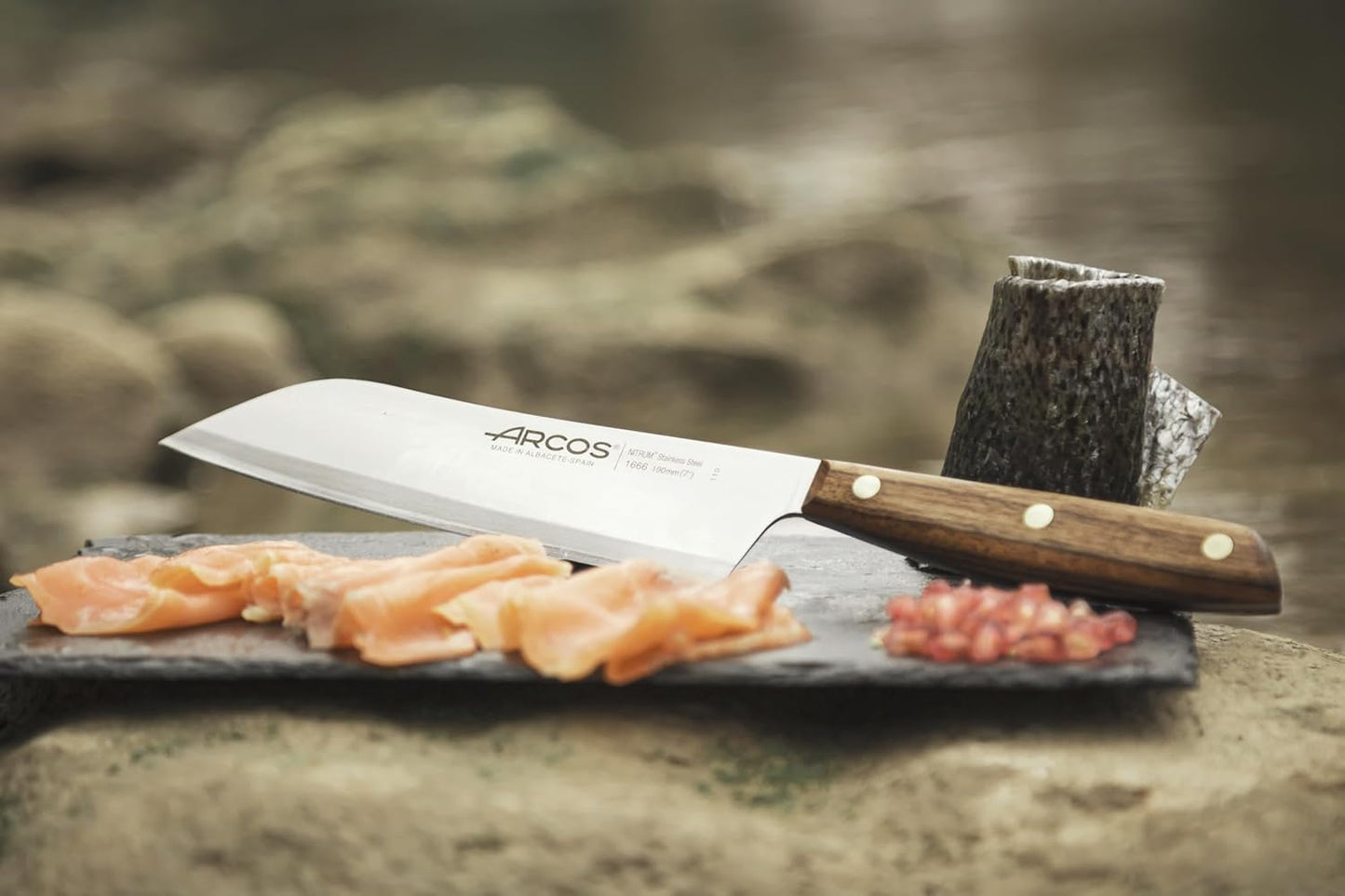 Arcos Deba Knife 7 Inch Stainless Steel. Japanese Kitchen Knife for Fish, Meat and Vegetables. Ovengkol Wood Handle 100% natural FSC and 170mm Blade. Series Nordika. Color Brown.