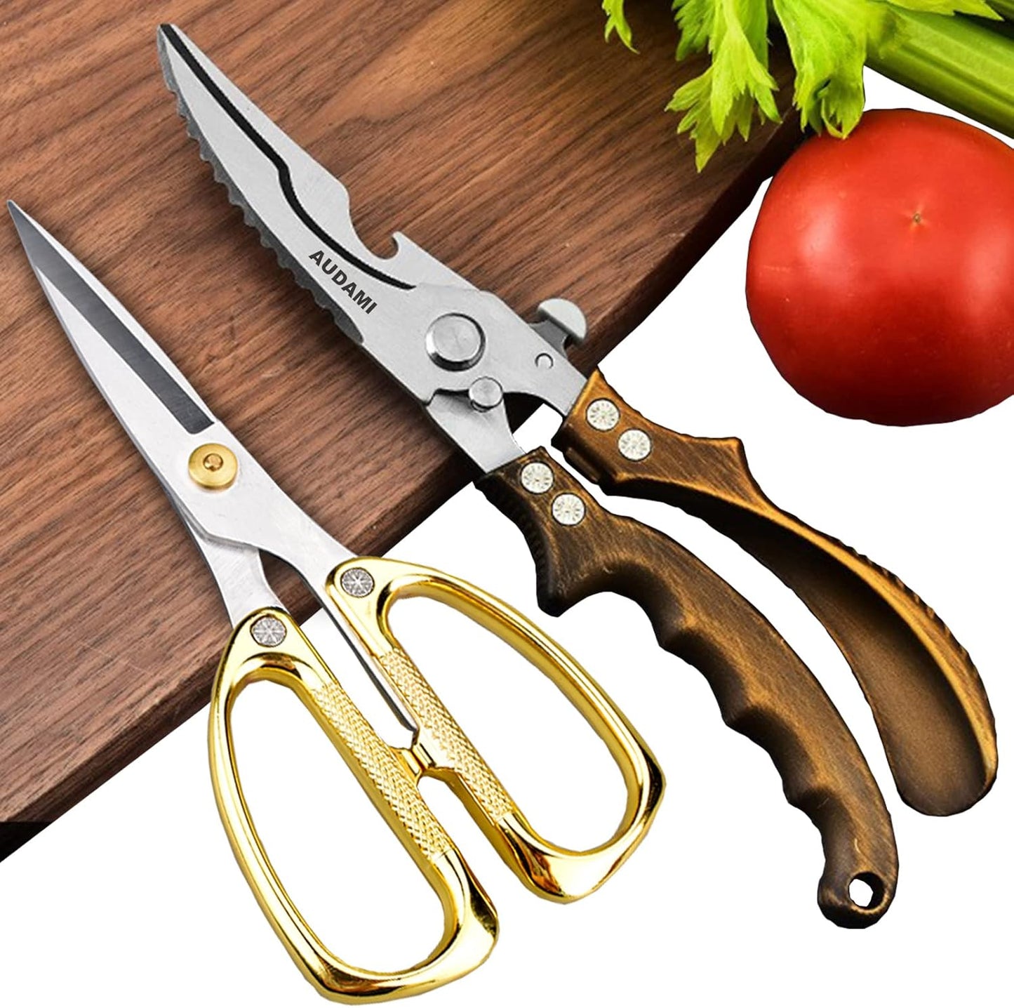 Kitchen scissors 2 Pack,Poultry Shears Heavy Duty Professional Stainless Steel Kitchen Shears,Utility Scissors Food Scissors for Turkey, Meat,Bone,Fish,Chicken,Vegetables,Herbs,BBQ