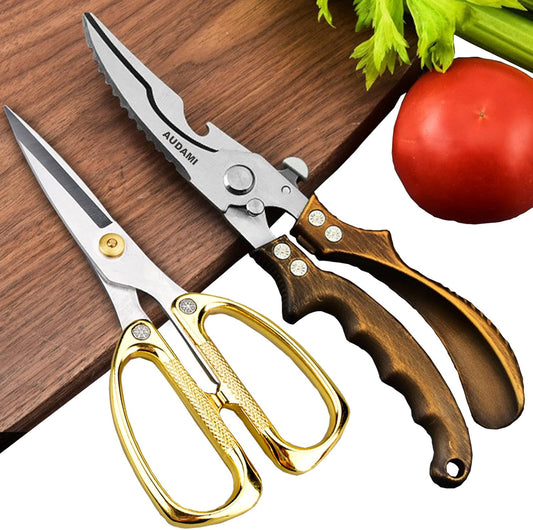 Kitchen scissors 2 Pack,Poultry Shears Heavy Duty Professional Stainless Steel Kitchen Shears,Utility Scissors Food Scissors for Turkey, Meat,Bone,Fish,Chicken,Vegetables,Herbs,BBQ