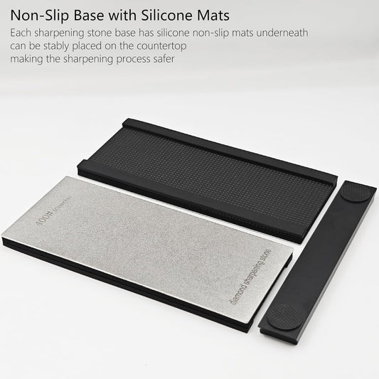 Diamond Sharpening Stone Set, Whetstone Knife Sharpener Kit with Angle Guide & Non-Slip Bases - 3 Large Diamond Plate (240/600/1200 Grit) & 3 Portable Stones (400/1000/3000 Grit) Honing Stone