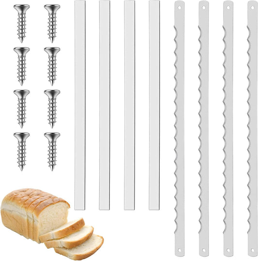8 Pack Bread Bow Knife Blades Replacement, 10.75" Serrated Stainless Steel Bread Slicer Blades with Safety Guards and Screws, DIY Bread Lame Cutter Blades for Homemade Sourdough & Cakes