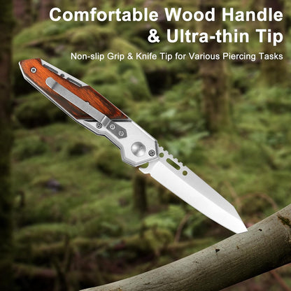 Folding Pocket Knife Set for Men Camping Knife -10PACK - Wooden Handle - Father's Day Gift