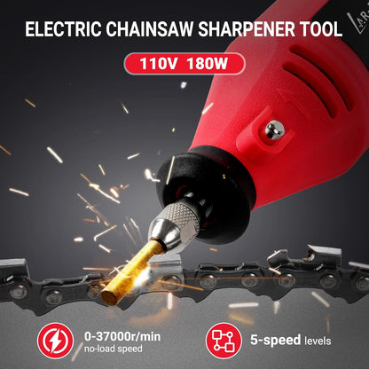 AR-PRO Electric Chainsaw Sharpening Kit 110V/180W, High-Speed Chainsaw Sharpening Tool, Includes 5-Speed Chainsaw Chain Sharpener with 3 Sizes Diamond Sharpening Wheels and Angle Adjustment Guide